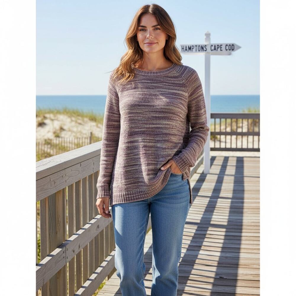 Columbia Crewneck Sweater Cozycore Space Dye Purple Gray Side Slit Sz XS